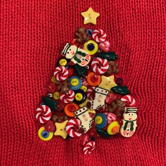 Vintage Marisa Christina Christmas Tree Button Red Sweater Size M 2001 - Picture 2 of 8